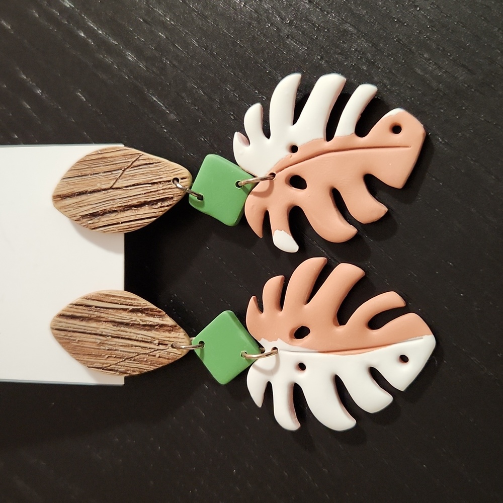 Monstera Leaf Clay Earrings
